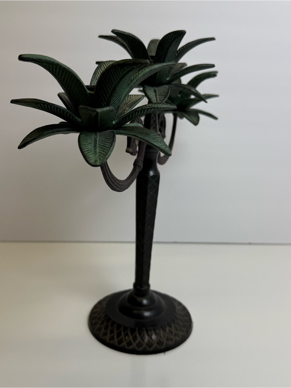 Decorative Candelabra 3 Arm Palm Leaf Design 12" Heavy Candle Holder Vintage - Picture 7 of 10